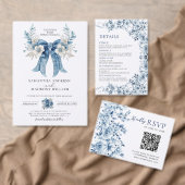 Elegant Dusty Blue Roses Bow Wedding Menu  (Personnalisez la collection de ce créateur indépendant. )