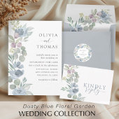 Modern Dusty Blue Floral Details Wedding Informatiekaartje