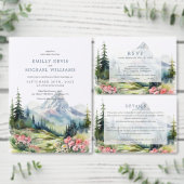 Invitation Dusty Blue Floral Spring Mountains Mariage (Personnalisez la collection de ce créateur indépendant.)