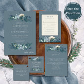 Cartons Réponse Mariage floral gris bleu foncé hiver