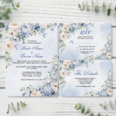 Cartons Réponse Mariage Dusty Blue Watercolor Fleurs d'ivoire Feui (Personnalisez la collection de ce créateur indépendant.)
