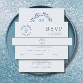 Cartons Réponse Dusty Blue Monogram Mariage de couronne