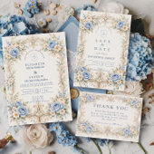 Save The Date Dusty Blue Rose Baroque Wedding