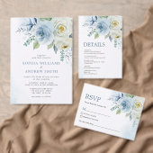 Dusty Blue Roos Floral Rehearsal Dinner Invitation Kaart (Personaliseer de collectie van deze zelfstandige maker.)