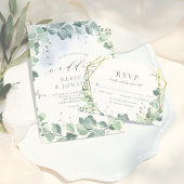 Elégant Eucalyptus & Gold Mariage géométrique RSVP