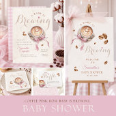 Invitation Un bébé prépare du café noeud rose bébé shower