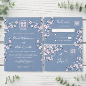 Invitation Code QR Bleu Rose Poussiéreux | Mariage Chinois (Personnalisez la collection de ce créateur indépendant.)