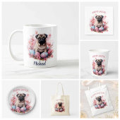 Pasen Pug Chocolade Eieren en Bloemen - Etiket