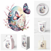Étiquette OEufs et fleurs de papillon de Pâques -