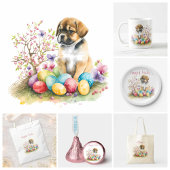 Ballotins Aquarelle Chiot oeufs de Pâques et fleurs -