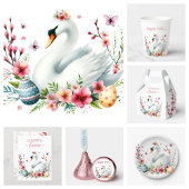 Étiquette Oeufs de cygne et fleurs de l'aquarelle de Pâques 