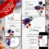 Numéro De Table Aquarelle Vibrant Orange et violet Fleurs sauvages