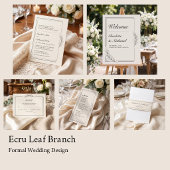 Menu de mariage formel à branche de feuille écrue