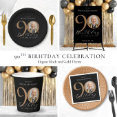 Serviette En Papier Simple élégant Black Gold 90e anniversaire