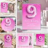 Invitation Elegant 9th Birthday girl with photo Numer Ballon
