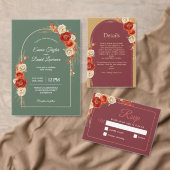 Invitations En Acrylique Élégant mariage à fleurs en terre cuite orange (Personnalisez la collection de ce créateur indépendant. )