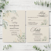 Faire invitation de mariage beige et verdure éléga (Personnalisez la collection de ce créateur indépendant.)