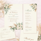 Elegant Beige Pampas & Rose Wedding Program Programma