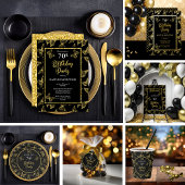 Gobelets En Papier Elégante Black Gold Butterflies 70e fête d'anniver