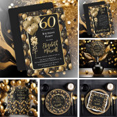 Invitation Elégant Black Gold Parties scintillant Ballons 60e