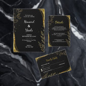 Invitation En Aluminium Élégant Black Gold Floral | Mariage de conception (Personnalisez la collection de ce créateur indépendant. )