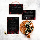 Invitation Code QR Noir et Rouge Floral Tout en Un Mariage