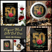 Invitation Elégant Chic Red Rose & Gold Numéro 50e anniversai