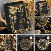 Invitation Elégant Black Gold Parties scintillant Ballons 21e