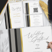 Menu Plié Mariage Élégant Rayure Noir Gris Or
