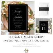 Invitation Élégant Mariage de script noir formel moderne