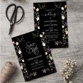 Invitation Élégant Mariage Fleur sauvage Noir Enregistrer La 