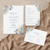 Elegant Blauw en Ivoor Roos Bruiloft Bedankkaart (Personaliseer de collectie van deze zelfstandige maker.)