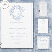 Cartons Réponse Elégant Blue Chinoiserie Bird & Crest Mariage
