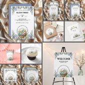 Elegante Blauwe Bloemen Easter Egg Basket Baby sho Kaart