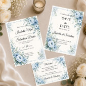 Invitation Conception de mariage floral bleu élégant