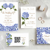 Elegant Blue Hydrangea QR Code RSVP Enclosure Kaar Plaatskaartje