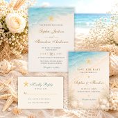 Numéro De Table Élégant Étoile de Mer Océan Bleu Mariage