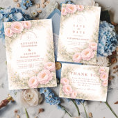 Save The Date Mariage Élégant Rose de Jardin Rose