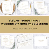 Cartons Réponse Elegant Minimalist Border Gold Wedding