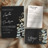 Elegant Black & White Botancial Wedding Kaart