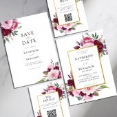 Save The Date Bourgogne et rose Elégant Mariage floral