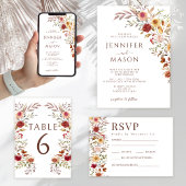 Invitation Élégant Burgundy Automne Automne Floral Mariage QR