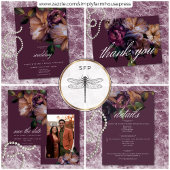 Invitation Tout En Un Elegant Burgundy Moody Floral Wedding QR Code