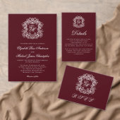 Invitation Elegant Dark Burgundy Monogram Crest Wedding (Personnalisez la collection de ce créateur indépendant. )