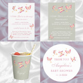 Serviette En Papier Baby shower Papillon rose Peach vert Sage