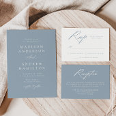 Cartons Réponse Élégant Mariage de calligraphie bleu Dusty