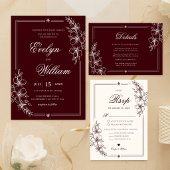 Menu Élégant Mariage Floral Bourguignon Calligraphie Mo