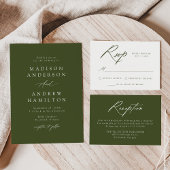 Invitation Élégant vert olive tout en un Mariage de code QR