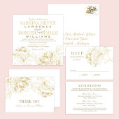 Elégant or Floral Peony Mariage Numéro de table