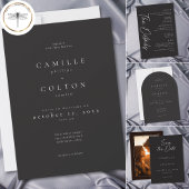Elegant Charcoal Black Minimalist Wedding Informatiekaartje